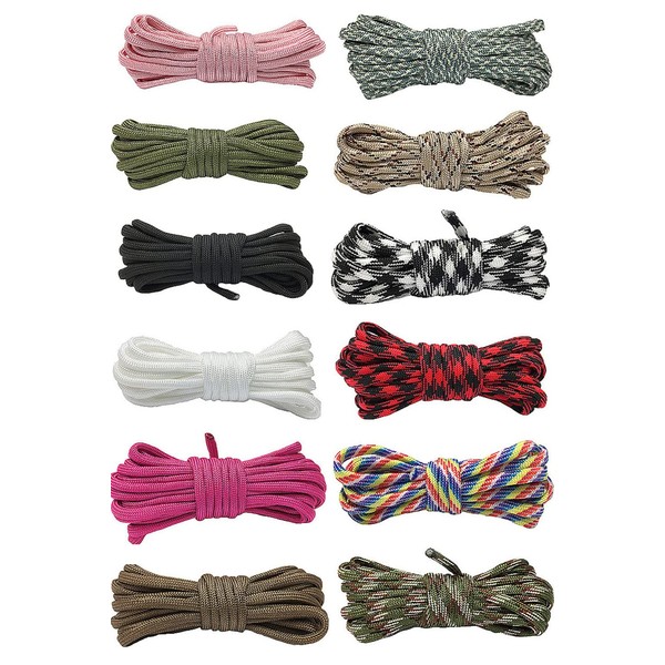 Paracord Tent Rope, 0.2 inches (4 mm), Length 9.8 ft (3 m), 7 Cores, 12 Colors Set (Color)