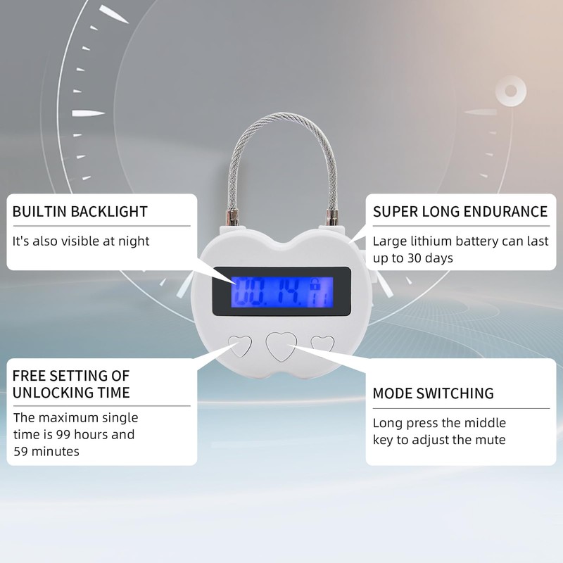 KENRONE Heart Metal Timer Lock, USB Rechargeable Timer Compact Padlock