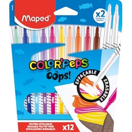 Maped - Colour'Peps OOPS Erasable Felt Tip Pens - x10 Erasable Fibre-Tip Pens + x2 Eraser Felt Tip Pens