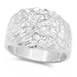 The Bling Factory Rhodium Plated Nugget Ring, Size 9