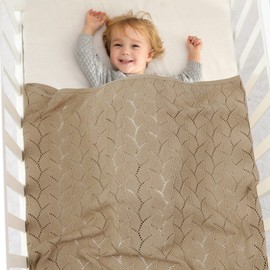 LAWKUL Cellular Blanket Baby 100% Cotton Knitted Soft Knit Crochet Blankets for Newborn Boy Girls Toddler 100x80cm Khaki