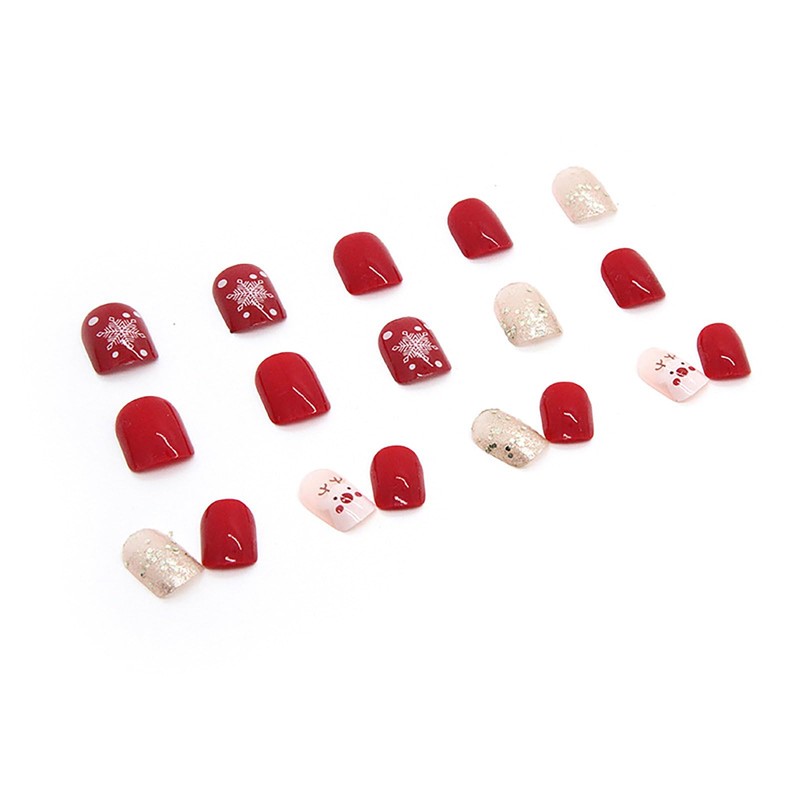 Caiguoer Pack of 24 Christmas False Nails Red Short Square