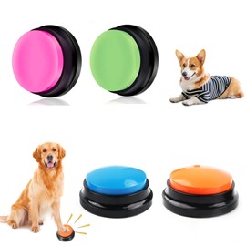 Buzzer with Recording Function, Pack of 4 Coloured Buzzers with Sound, Dog Buttons for Talking Buzzer Dog Recording Buttons for Dog Interaction Dog Buttons Intelligence Toy for Dogs
