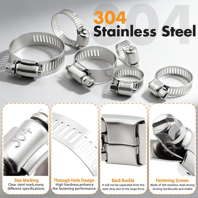 185Pcs 304 Stainless Steel Hose Clamp Kit w/Case & Tools,