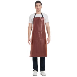 FunChaos Artificial Leather Apron, Heavy Duty Work Apron for Man Woman, Waterproof Apron Ideal for Chef, Butcher, Barber, DishWashing, Cleaning, Dog Grooming (Brown)