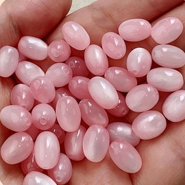 WANYI Pack of 20 Beads for Bracelets Making Yourself, 8 x 11 mm Oval Gemstone Beads for Threading Stone Beads with Hole Jewellery Beads for Jewellery Making Necklaces Jewellery Making (Pink)