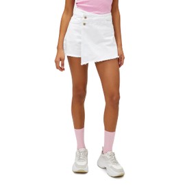 Koton Women's Cotton Pocket Button Detail Denim Skort Shorts, White (000)