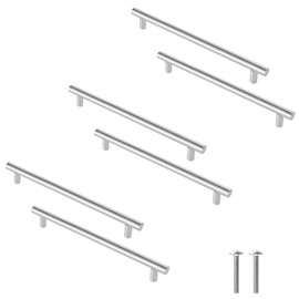 Cjueiom 6 Pack Brushed Nickel Cupboard Handles 128mm Hole Center T Bar Handles, Stainless Steel Drawer Handles Long Wardrobe Door Handles Pulls, 200mm Length Kitchen Cabinet Handles for Bedroom Drawer