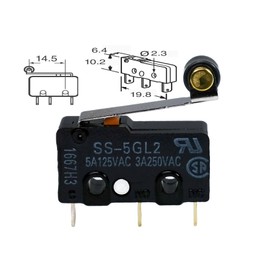 Omron SS5GL2 Microswitch 125 VAC, 5A Micro Limit Switch, Hinge Roller Momentary Snap Action (Pack of 5)