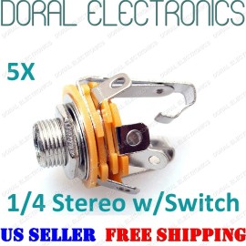 JCM 5 PCS 1/4 6.3mm Stereo Female Chassis Mount Connector 2 Conductor Audio Jack