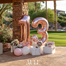 AULE 40 Inch Large 13 Number Balloons Rose Gold Big Foil Number Balloons Giant Helium Happy 13th Birthday Party Decorations for Women Huge Mylar 31 Anniversary Supplies