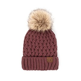 C.C Hatsandscarf Women's Winter Slouchy Knitted Hat Cable Knit Pom Beanie Hat (YJ-826) Coco Berry