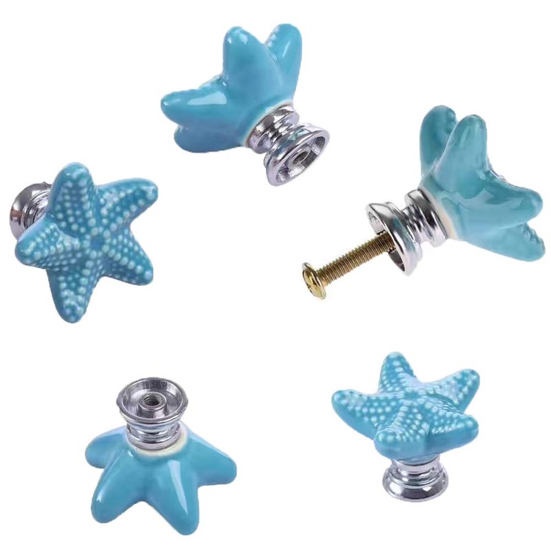 ZILucky Starfish Ceramic Drawer Pulls Handles for Nursery Dresser Cupboard