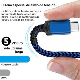 AIOXQNL& - Cable USB Tipo C, paquete de 5 unidades (3, 3, 6, 6 y 10 pies), cable de carga rápida trenzado de nailon con revestimiento de aluminio, com