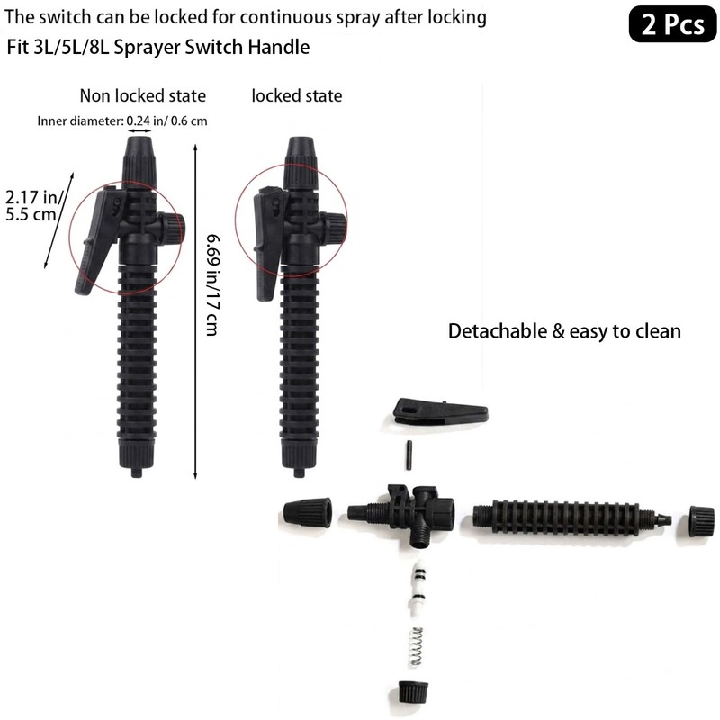 2 Pcs Black Trigger Sprayer Handle, for 3L/5L/8L Agricultural Sprayers