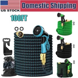 Unbranded 50 75 100ft HEAVY DUTY 4X Stronger Deluxe Expandable Flexible Garden Water Hose - Black&Green, 100 ft