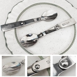 Replacement Foldable Spoon and Fork Set Compatible with Thermos Funtainer 16oz Food Jar, Stainless Steel Spoon Salad Spork Portable Outdoors, Dishwasher Safe