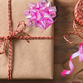 Glick Luxury Iridescent Baby Pink Bow and Curling Ribbon Multipack for Gift Wrapping, Baby Pink Curling Ribbon and Bow Pack Wrapping, Arts and Crafts Curling Ribbon and Bow Pink