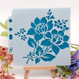 Lottoy Flower DIY hollow out design PET plastic stencil, perfect for textile design, wall design, windows, paper, scrapbooking, children's crafts, 13 x 14 cm / 5.12 x 5.51 inches.