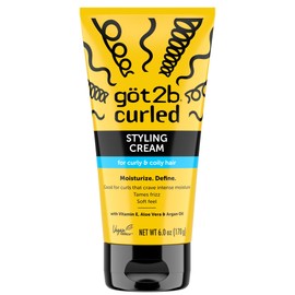 göt2b Curled Styling Cream, 6oz, for type 3-4, curly & coily hair, good for curls that crave intense moisture, tames frizz, soft feel