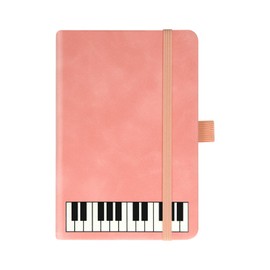 A6 Pink Piano Theme PU Notebook,Portable Music Small Pocket Leather Journal Hardcover Note Books Piano Key Lined Writing Notepad Diary Party Gift for Kid Student School Office Stationery Supplies