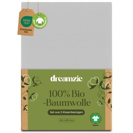 Dreamzie - 100% organic cotton - pillowcase 40 x 80 cm cotton - set of 2 - grey - cushion cover with zip - Oeko-Tex