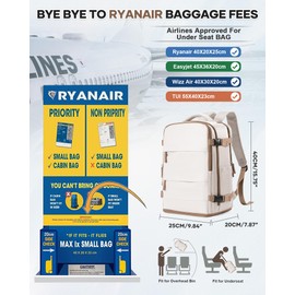 Ryanair Hand Luggage Backpack, 40 x 20 x 25 cm, Hand Cabin Luggage, Travel Backpack, Easyjet Under Seat, Airplane Hand Luggage, Backpack, Travel Bag, Weekender Bag, Hiking Backpack, Casual Daypack