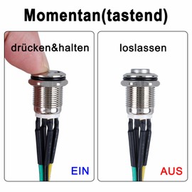 JIQI 2 x 12 mm Momentary Metal Push Button Switch 12 V to 24 V 2 A Momentary Push Button Switch with LED Light IP66 1NO Button Waterproof Button Push Button for Boat Truck RV Car (High Head, Yellow)