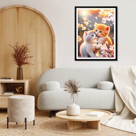 QENSPE 5D Diamond Painting Kitten Diamond Painting Pictures Cat Flowers Diamond Art Adult Full DIY Diamond Art Painting Embroidery Set Cross Stitch Pictures Home Wall Decor 30 x 40 cm