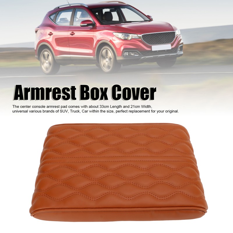 Center Console Armrest Cover Pad Universal PU Leather Waterproof Elastic