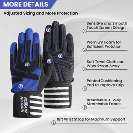 FINGER TEN Weight Lifting Gloves Gym with Wrist Support for Men Women Full Palm Protection Grip, Work Out Gloves fit Pull Ups Sport Training Fitness (Blue, L)