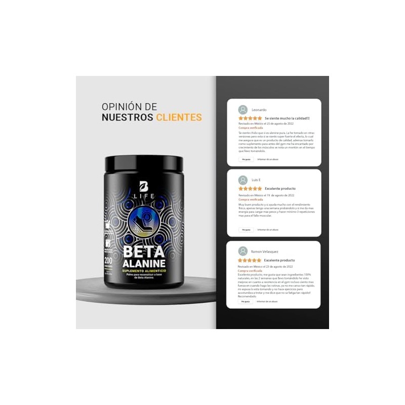 B Life Beta Alanina Pura en Polvo 200 Servicios 400g