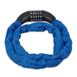 Relaxdays, Blue Combination Lock Bicycle Secure Chain Lock with 5-Digit Combination Code, 120 cm, Bicycle Lock Steel