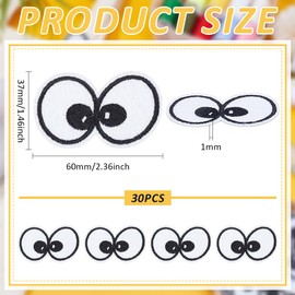 BENECREAT 30 Pcs Black and Green Eyes Patch, Embroidery Cloth Iron on Patches, Cartoon Eyes Costume Accessories for Jackets Clothes DIY Accessories Crafts Decoration