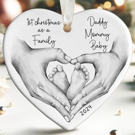 Family Christmas Ornaments 2024 - New Mom and Dad Gifts First Time 2024, First Time Parent Gifts - Baby First Christmas Ornament - First Christmas as Mommy and Daddy Ornament 2024 - Ceramic Ornament