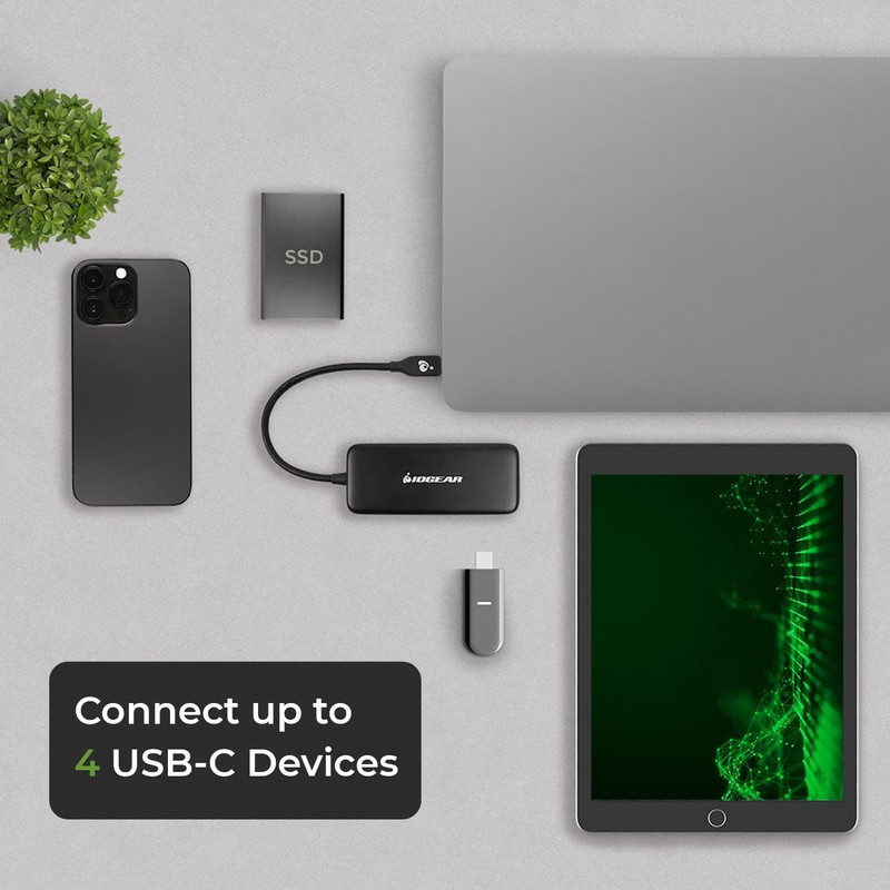 IOGEAR 4 Port USB-C Hub, USB 3.2 Gen 2, 10Gbps,