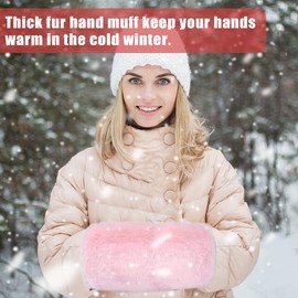 EQLEF Faux Fur Hand Muffs, Pink Hand Warmer Muff Winter Arm Warmers Thicken Muffs with Soft Fur Lining Soft Wrist Warmer Gift for Girls Women Sister Mother and Grandma (35 * 20cm/13.7 * 7.8inch)