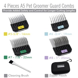 4 Pieces Professional A5 Style Animal Clipper Metal Snap-on Attachment Guard Guide Combs Set, 5/8", 3/4", 7/8", 1" Compatible with Wahl KM Series Oster A5 Andis Detachable Blade Pet Groomers