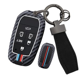 ontto Car Key Cover fit for Toyota Toyota RAV4 Highland Corolla Hilux Fortuner Land Cruiser Camry Crown Carbon Fiber Metal Key Fob Holder Case Keychain Keyring Shell Accessories 6 buttons Red Blue
