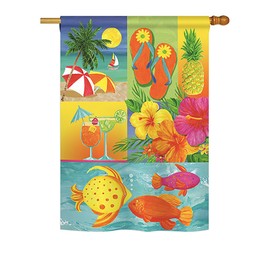 Breeze Decor - Tropical Collage Summer - Seasonal Fun In The Sun Impressions Decorative Vertical House Flag 28" x 40" Printed In USA
