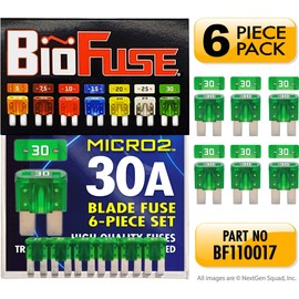 BioFuse Micro2 APT ATR 6-Piece 30A Automotive Car Fuses (Set of 6 Micro 2 Blade Fuses) Transparent and Clearly Marked