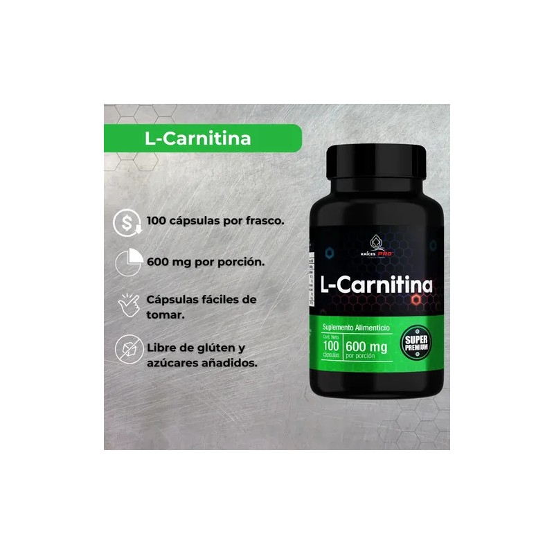 L-Carnitina Calidad Premium Raices Pro Con 100 Cápsulas Sin Sabor