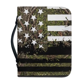 PCSJRKG American Flag Camouflage Hunting Leather Bible Cover for Men and Women, Kids Waterproof Bible Case Carrying Book Case Church Bag, Children's Bible Protective Bag with Handle and Zipper