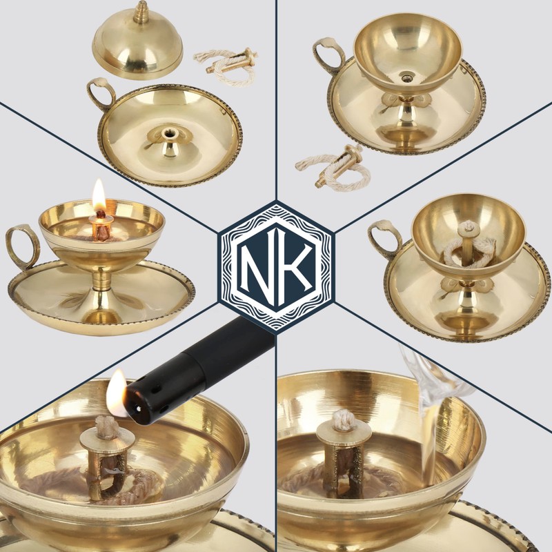 NKlaus Ghee Lamp Oil Lamp with Wick Handmade Brass House