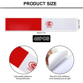 2" × 12" × 40 Pack Red/White Conspicuity Safety Caution Warning DOT-C2, reflective tape, reflective tape outdoor waterproof, Tape Trailer Reflector - for Cars, Trucks, Trailers, Boats, Signs
