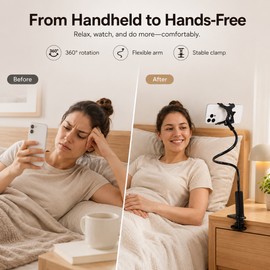 80cm Flexible Phone Holder for Hands-Free Viewing – 360° Gooseneck Clamp Mount for Bed, Desk & Kitchen