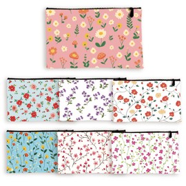 BEUNITONE 8 Sets Canvas Makeup Bags for Women,Multi-Purpose Travel Bulk Cosmetic Bags,Toiletry Organizer Pouch with Zipper,Multi-color Floral and Plants Patterns,9.8X5.2 Gifts for Girls Daughter