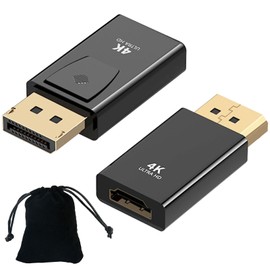 2 Pcs Display Port to HDMI Adapter 4K, HDMI to DisplayPort Adapter HDMI to DisplayPort (DP) Adapter, 1080P 4K 3D Gold-Plated DP to HDMI Converter for Monitors Projectors HDTVs Plug & Play Durable