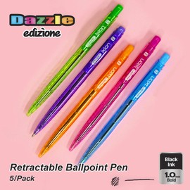 BAZIC Ballpoint Pen Ixion Black Ink Color Barrels Retractable Pens, 1.0 mm Bold Point Smooth Writing, for Office School Teacher (5/Pack), 1-Pack