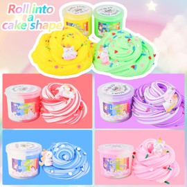 6 Pack Butter Slime Kit, with Unicorn Slime Add Ins, Soft Non-Sticky, Birthday Gifts for Kids, Classroom Rewards, Stress Relief Toy, DIY Butter Slime Party Favor for Girls & Boys